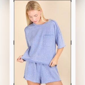 Mineral Washed Terry  Blue Women's Short Set SIZE SMALL